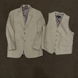 Pronto Uomo Platinum Linen Blazer 40R + Vest L Khaki 2-Button Sport Coat Set